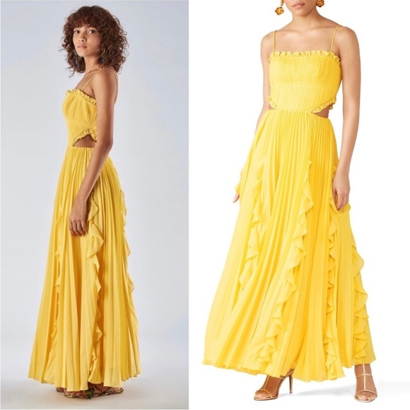 AMUR Pleated Chiffon Square Neck Sleeveless Side Cutout Ruffled Maxi Gown 6 - Picture 4 of 13